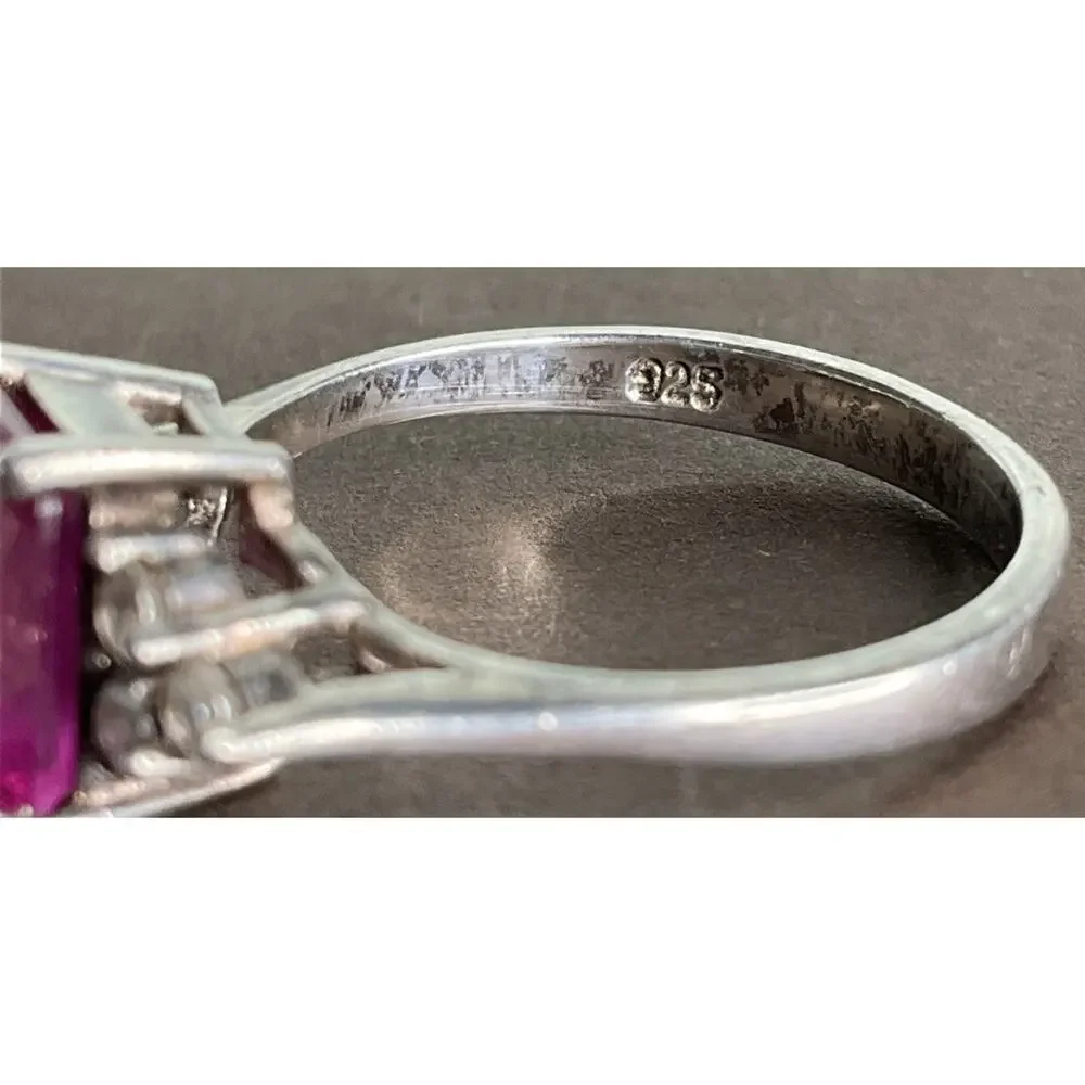 Vintage Sterling Silver Pink Sapphire Cocktail Ring Size 7 NY
